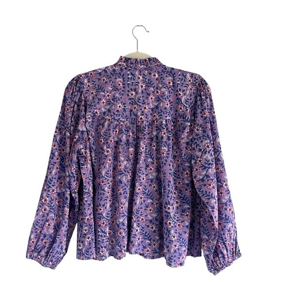 Emerson Fry Emmaline Blouse Violet Wildflowers Cotton Peasant Prairie Top Size S - Picture 4 of 13